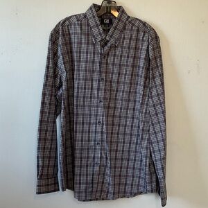 Cutter and Buck Men's Blue and White Plaid Casual Shirt